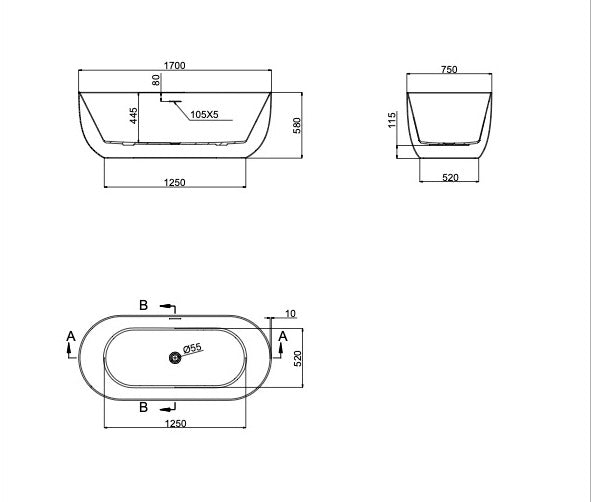 Nora 1700mm Freestanding Bath - Ginger