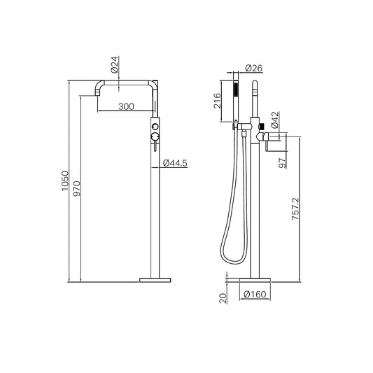 Zen SS316L Freestanding Bath Mixer With Outdoor Shower Hose Graphite
