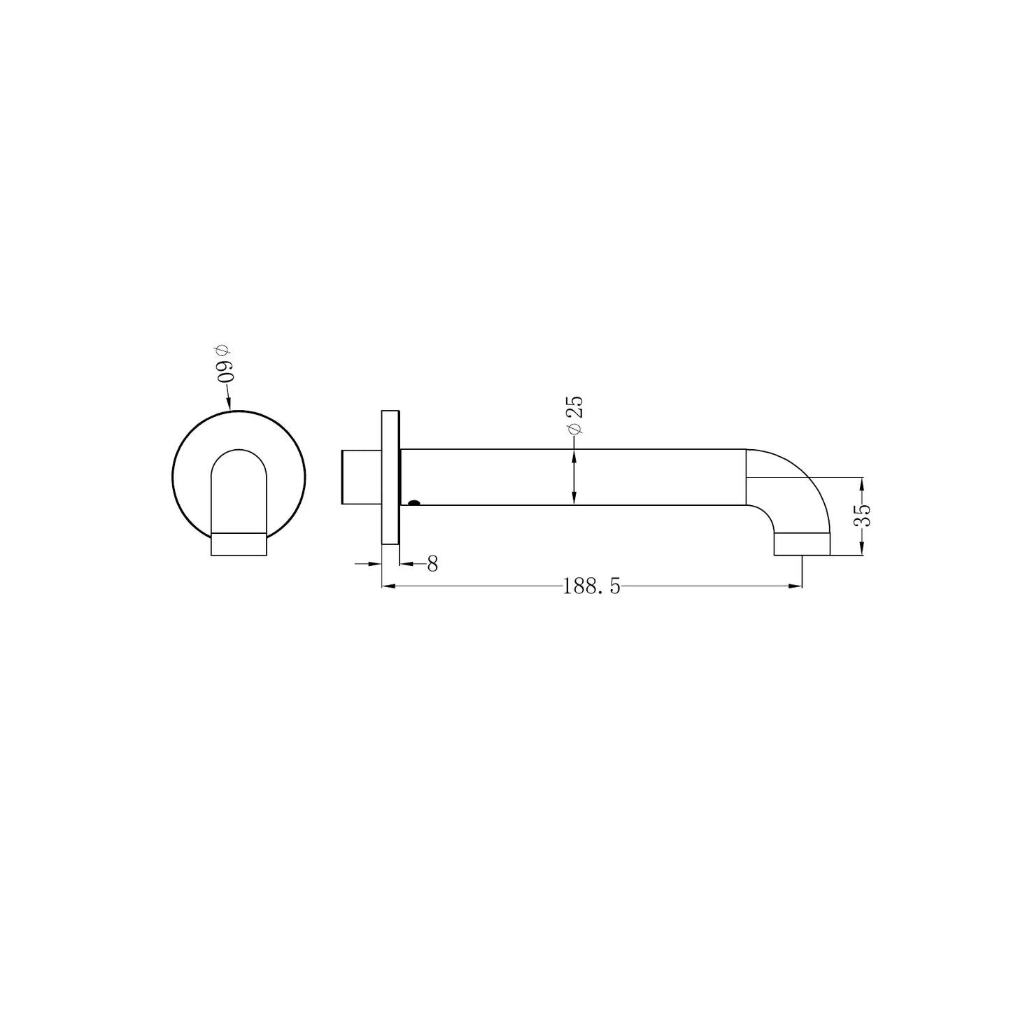 Zen SS316L Round Basin/Bath Spout Only 185mm Brushed Gold