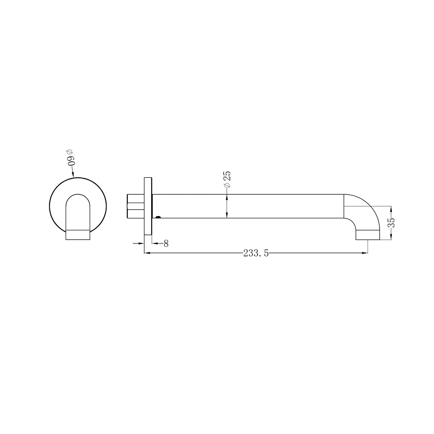 Zen SS316L Round Basin/Bath Spout Only 230mm Graphite