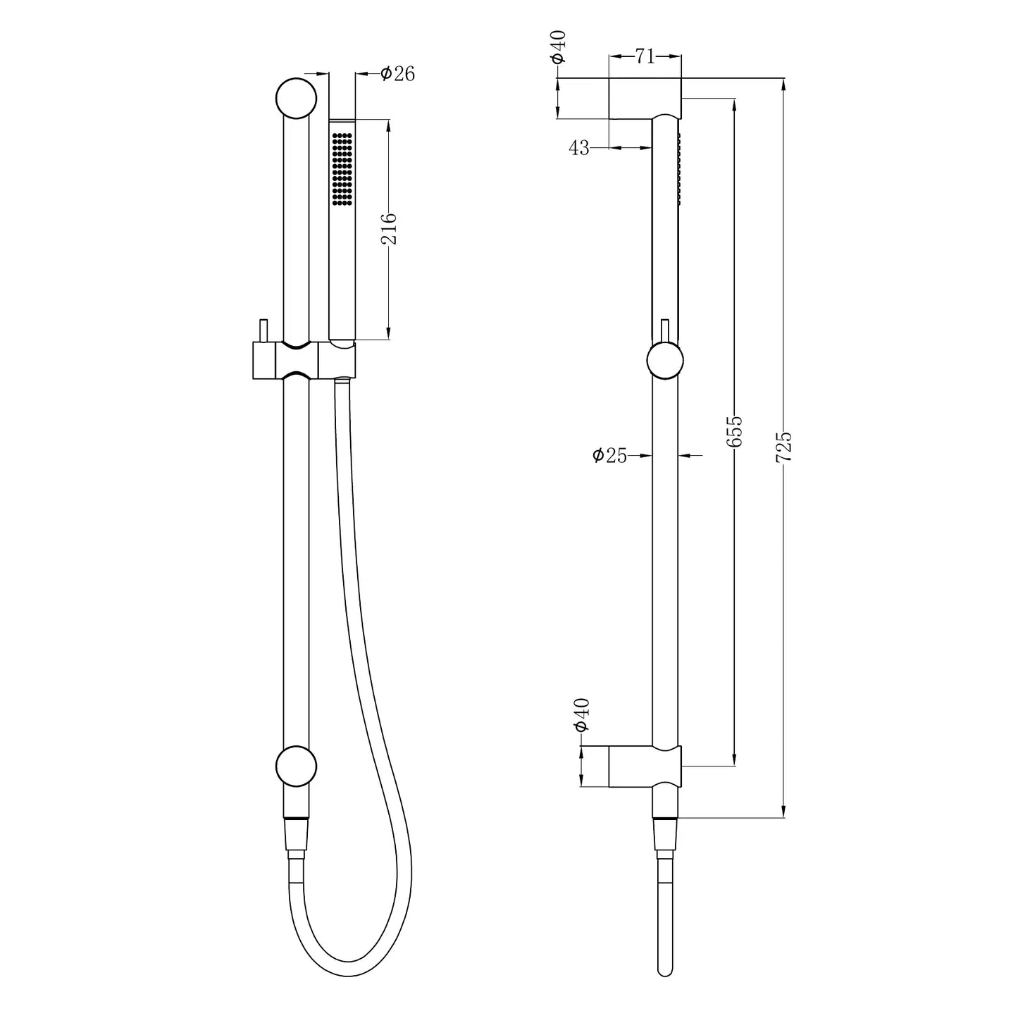 Zen SS316L Shower Rail Graphite
