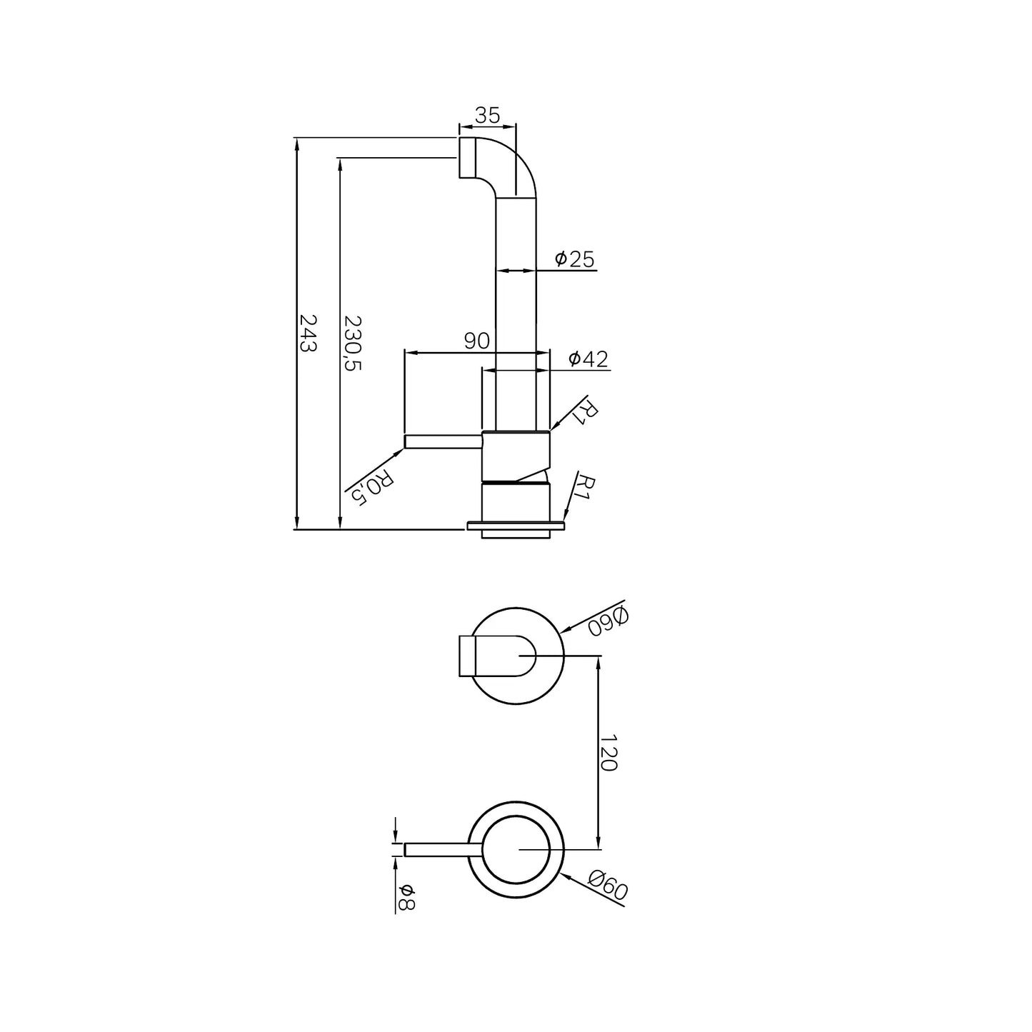 Zen SS316L Wall Basin/Bath Mixer Separate Back Plate 230mm Spout Trim Kits Only Brushed Nickel