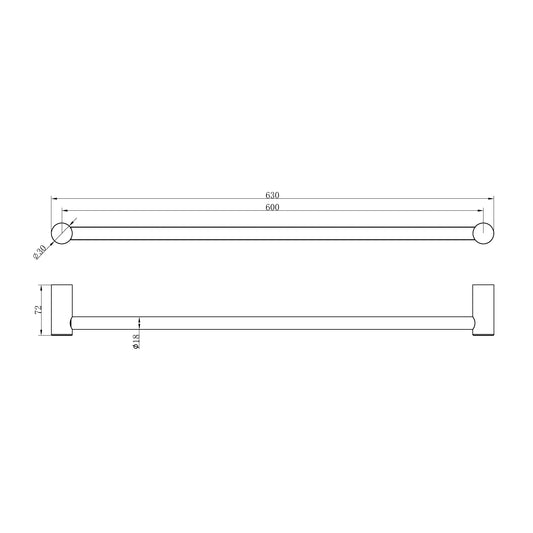 Zen SS316L Single Towel Rail 600mm Graphite