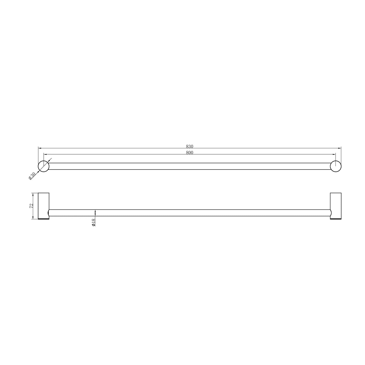 Zen SS316L Single Towel Rail 800mm Brushed Gold