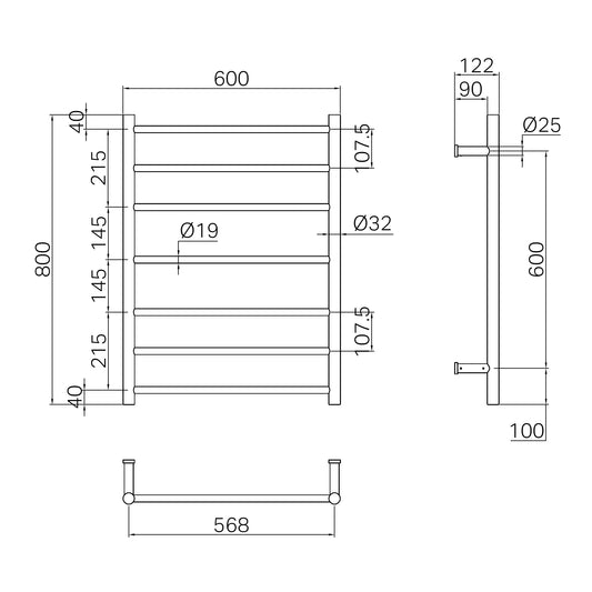 Mecca 240V 7 Bar Heated Towel Ladder Graphite