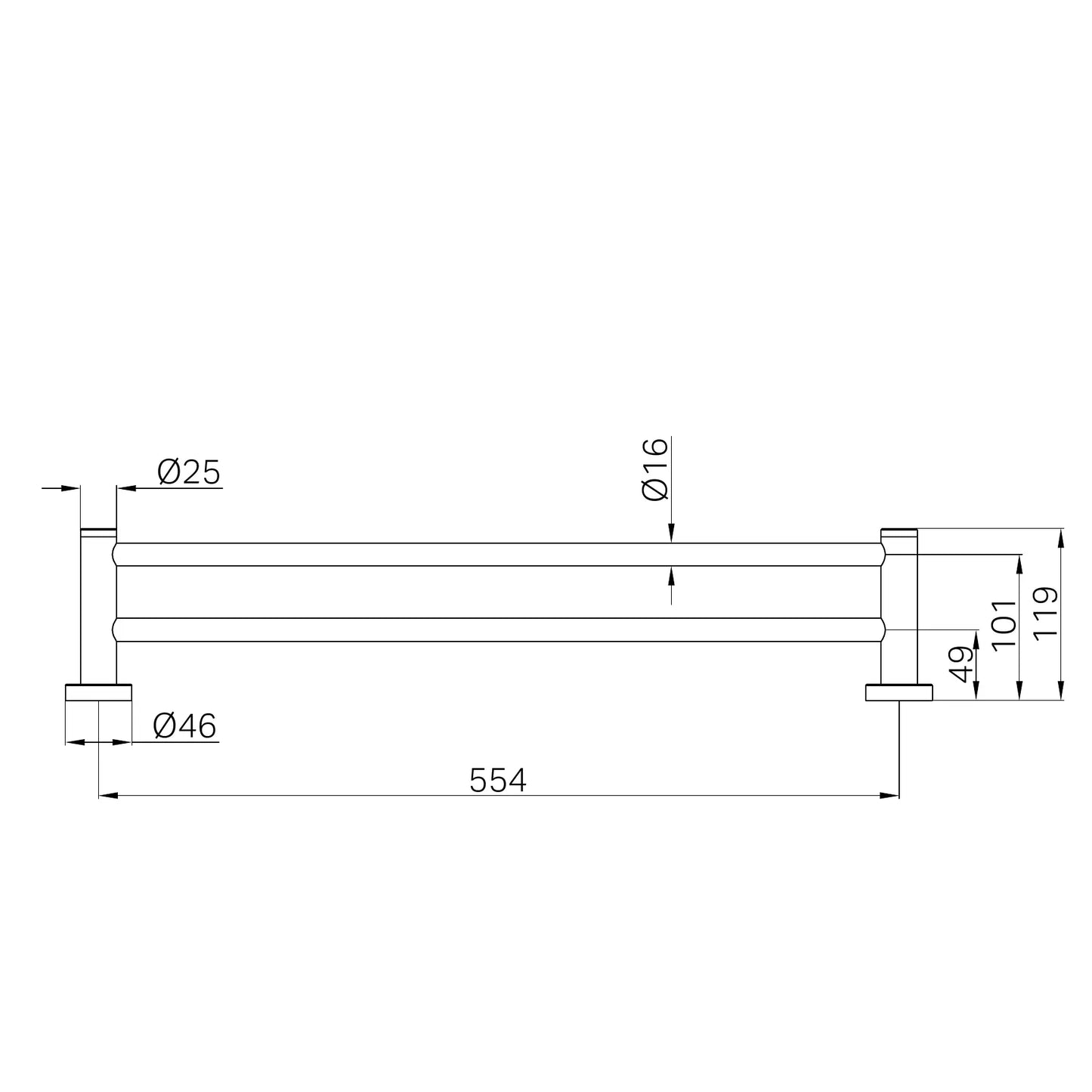 Dolce II Double Towel Rail 600mm Brushed Nickel