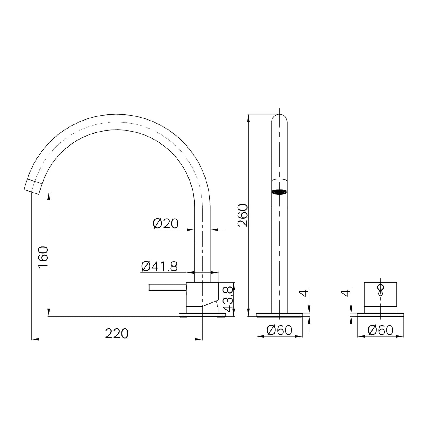 Mecca Hob Bath/Kitchen Mixer Set Arc Spout Matte White