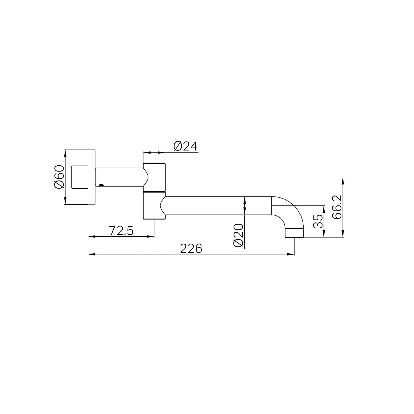Mecca Wall Mounted Swivel Bath Spout Only 225mm Matte White