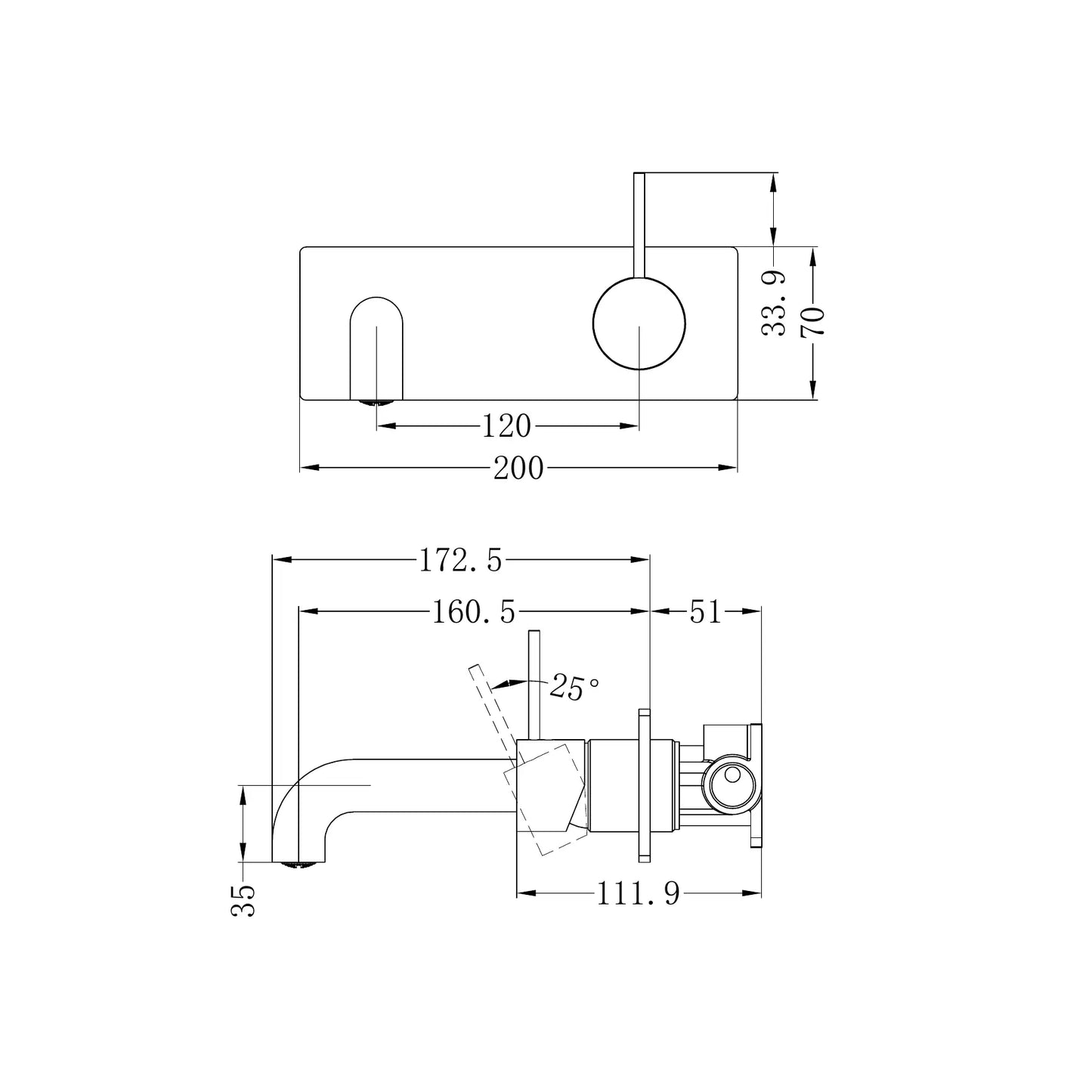 Mecca Wall Basin Mixer Handle Up 160mm Spout Gun Metal
