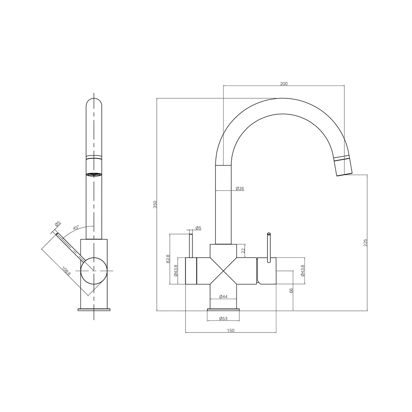 Mecca 3 Way Filtered Mixer Tap Gun Metal