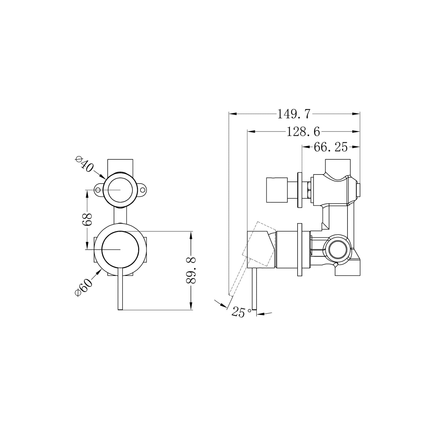 Mecca Shower Mixer With Diverter Separate Back Plate Chrome