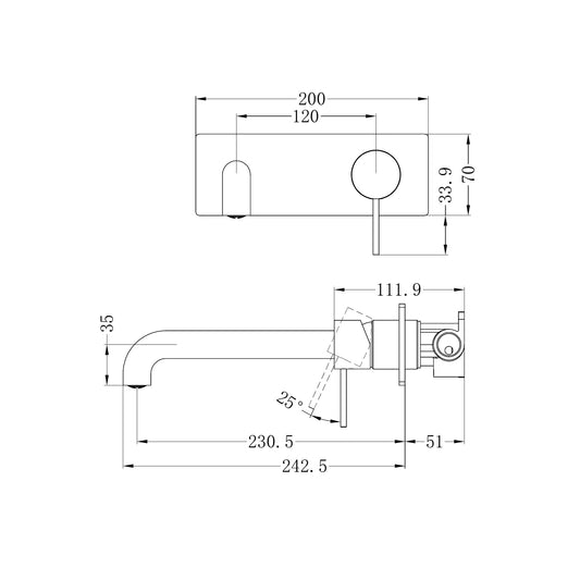 Mecca Wall Basin/Bath Mixer 230mm Brushed Nickel
