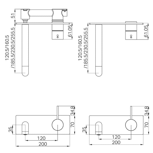 Mecca Wall Basin/Bath Mixer Handle Up 230mm Trim Kits Only Brushed Gold