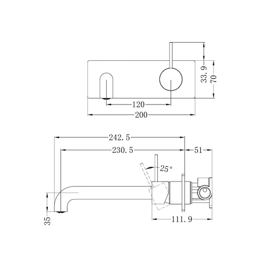 Mecca Wall Basin/Bath Mixer Handle Up 230mm Matte Black