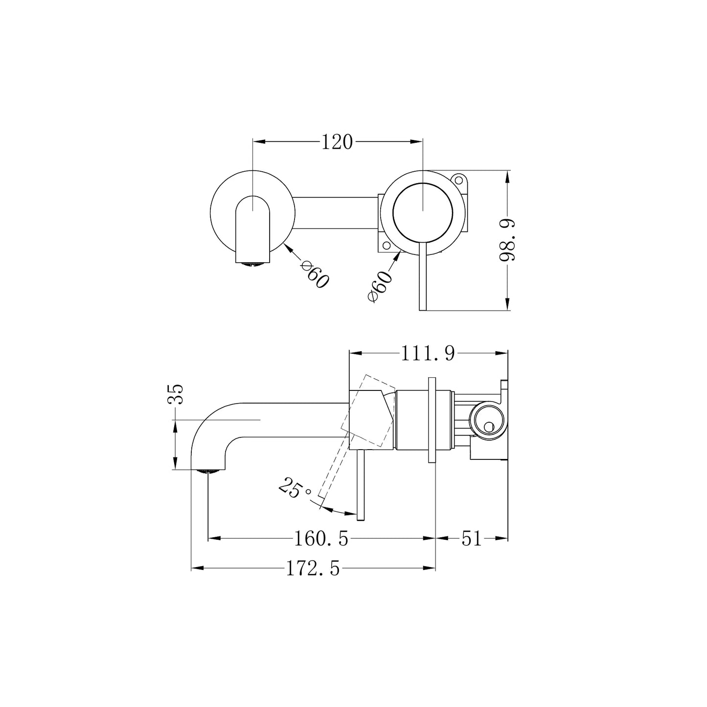 Mecca Wall Basin Mixer Separate Back Plate 160mm Spout Matte White
