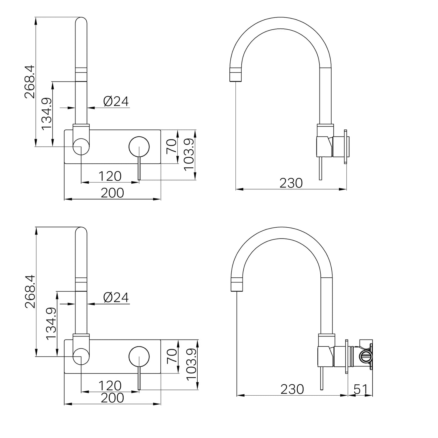 Mecca Wall Basin/Bath Mixer Swivel Spout Trim Kits Only Matte White