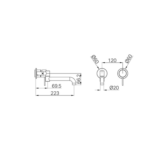 Mecca Wall Basin/Bath Mixer Swivel Spout 225mm Trim Kits Only Brushed Nickel