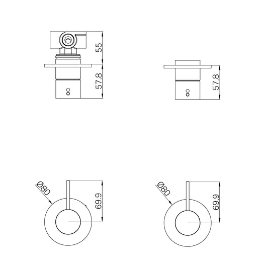 Mecca Shower Mixer Handle Up 80mm Plate Trim Kits Only Brushed Gold
