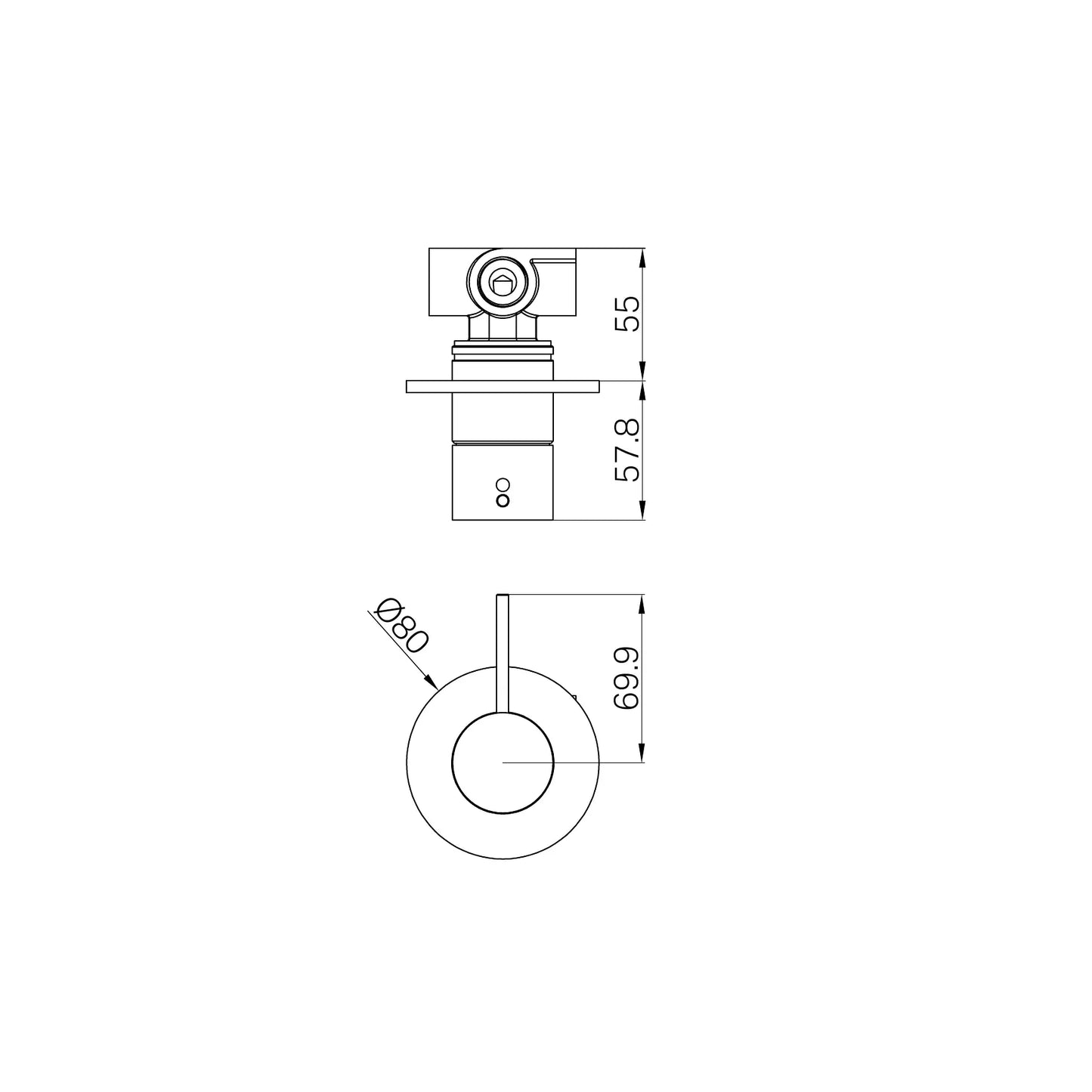 Mecca Shower Mixer Handle Up 80mm Plate Gun Metal