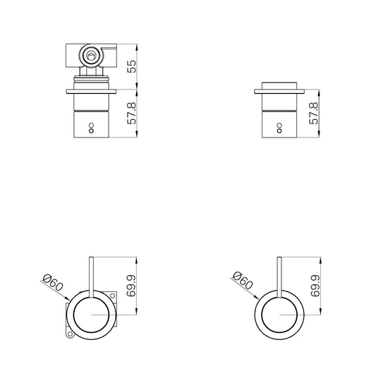 Mecca Shower Mixer 60mm Handle Up Plate Trim Kits Only Gun Metal