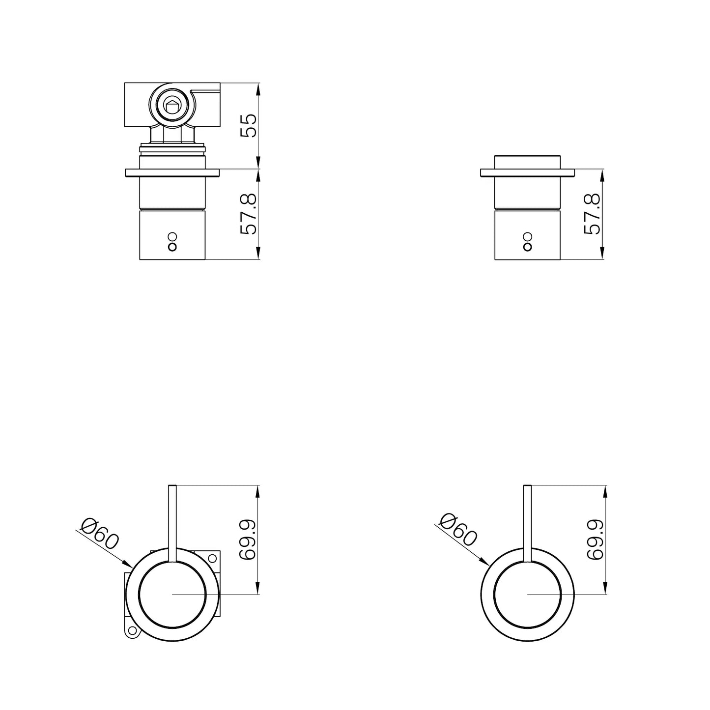 Mecca Shower Mixer 60mm Handle Up Plate Trim Kits Only Matte Black
