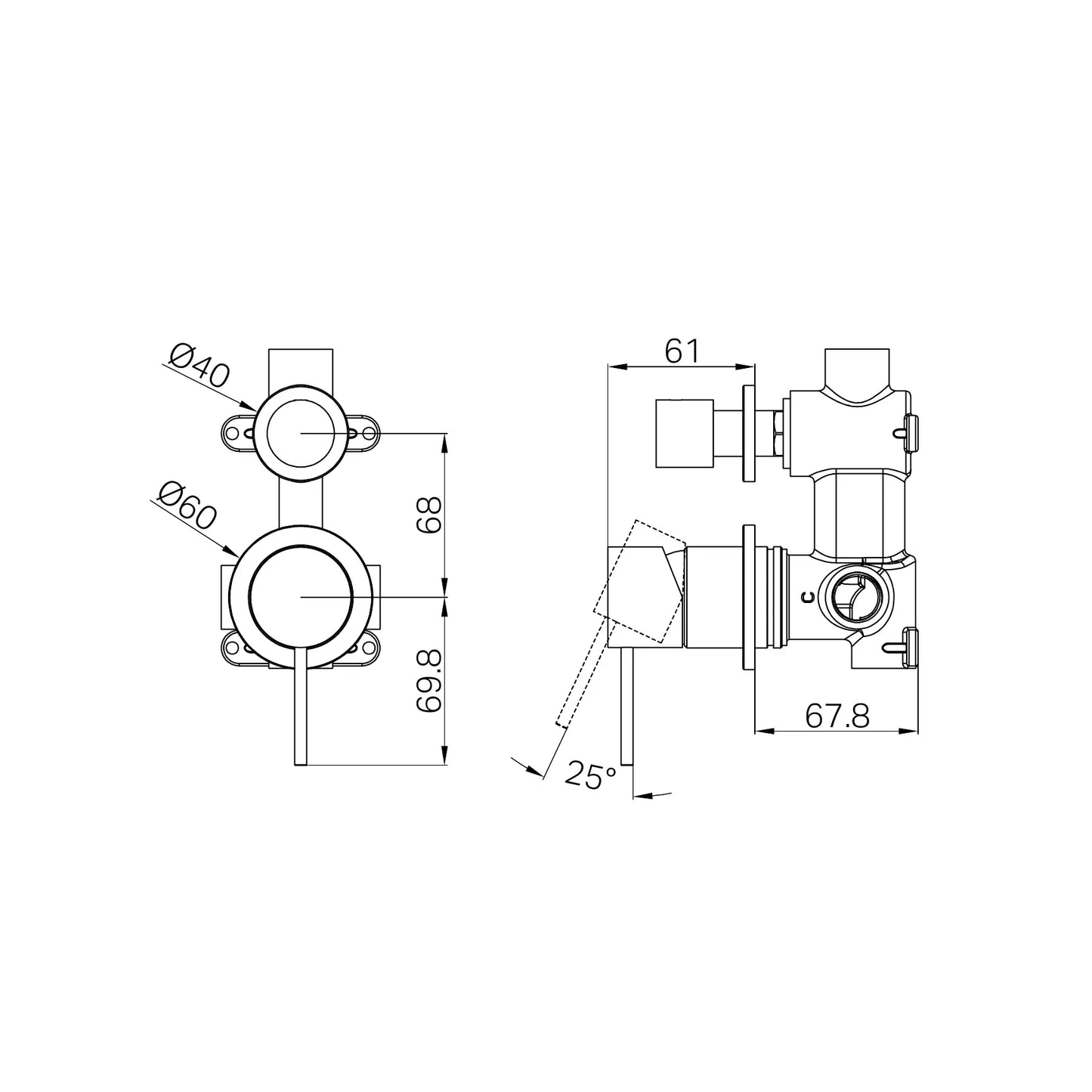 Mecca Shower Mixer With Diverter Separate Back Plate Gun Metal