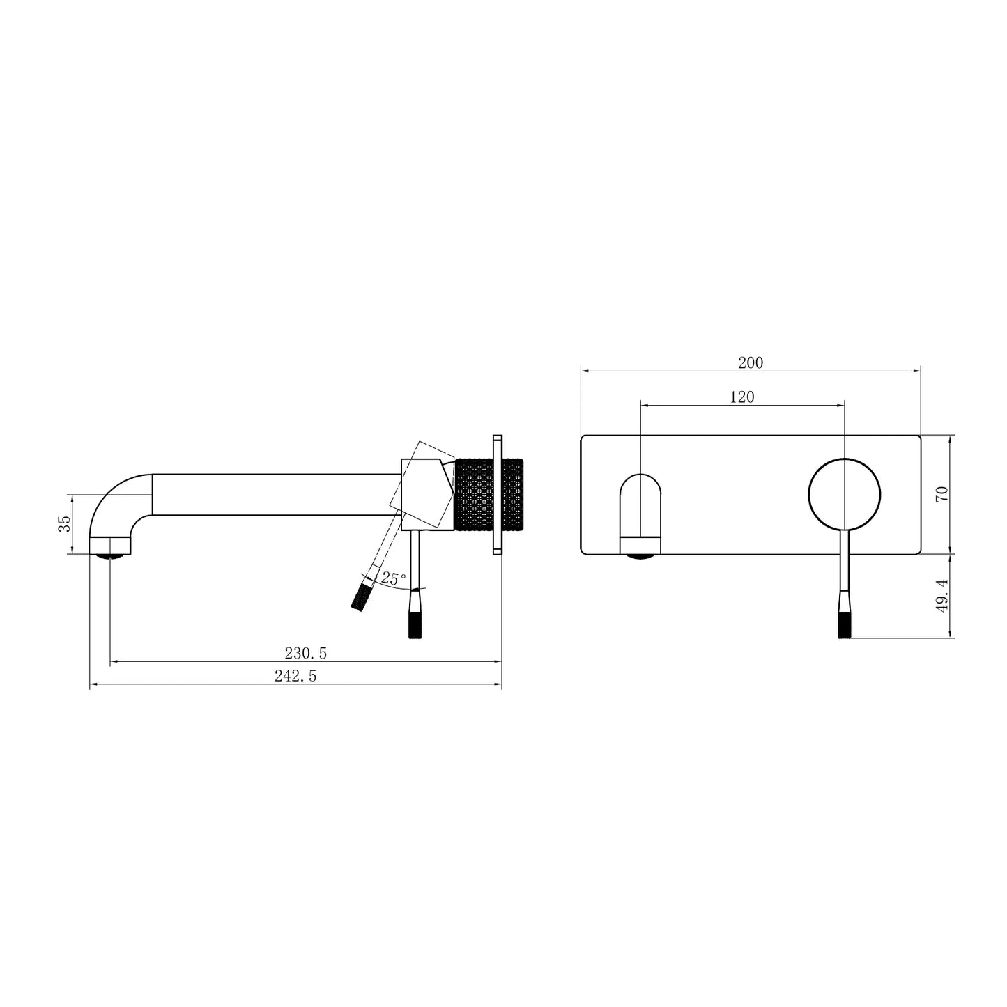 Opal Wall Basin/Bath Mixer 230mm Graphite