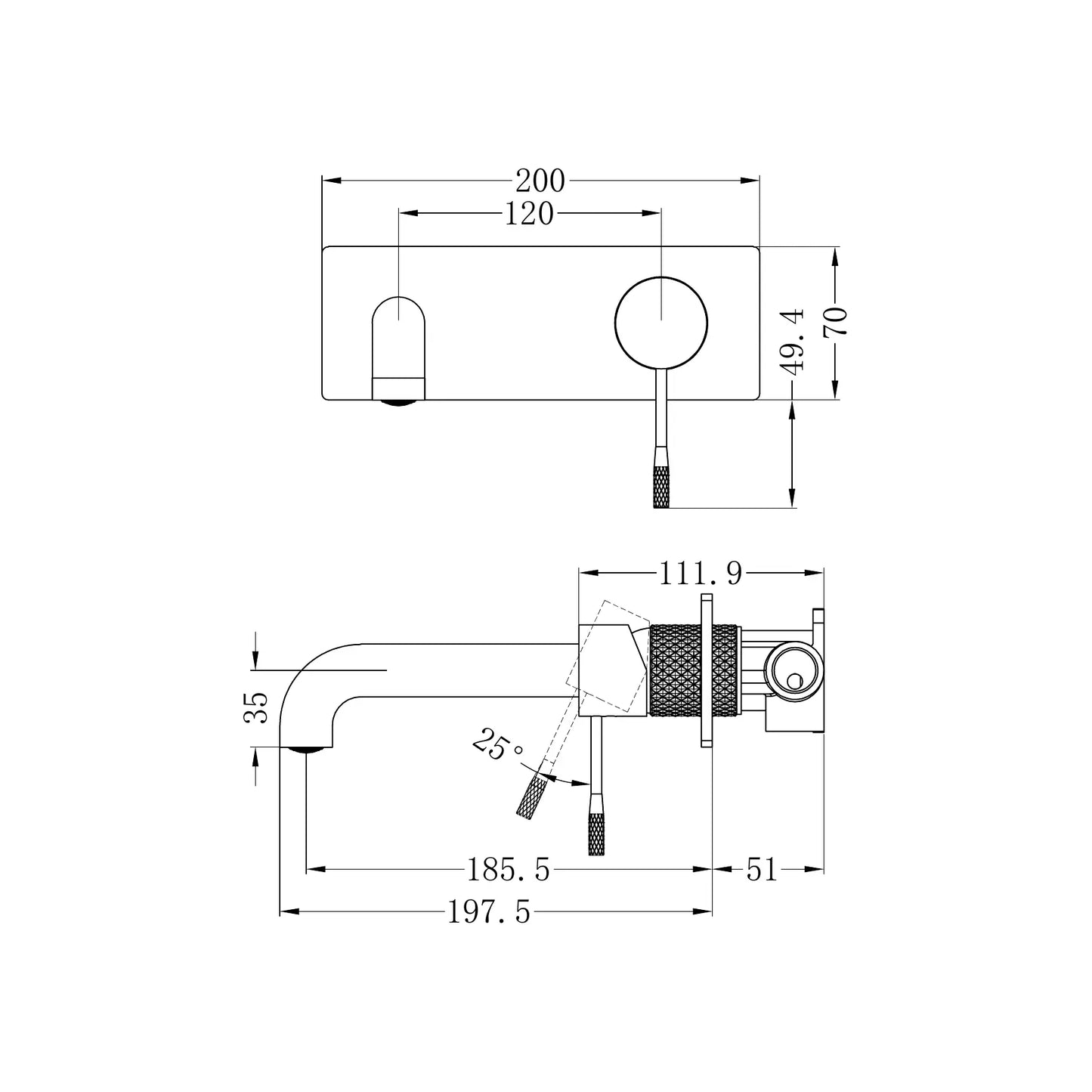 Opal Wall Basin/Bath Mixer 185mm Graphite