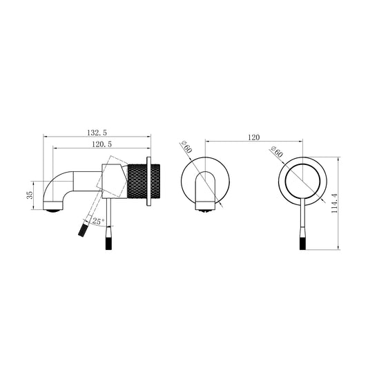 Opal Wall Basin/Bath Mixer Separate Back Plate 120mm Brushed Gold