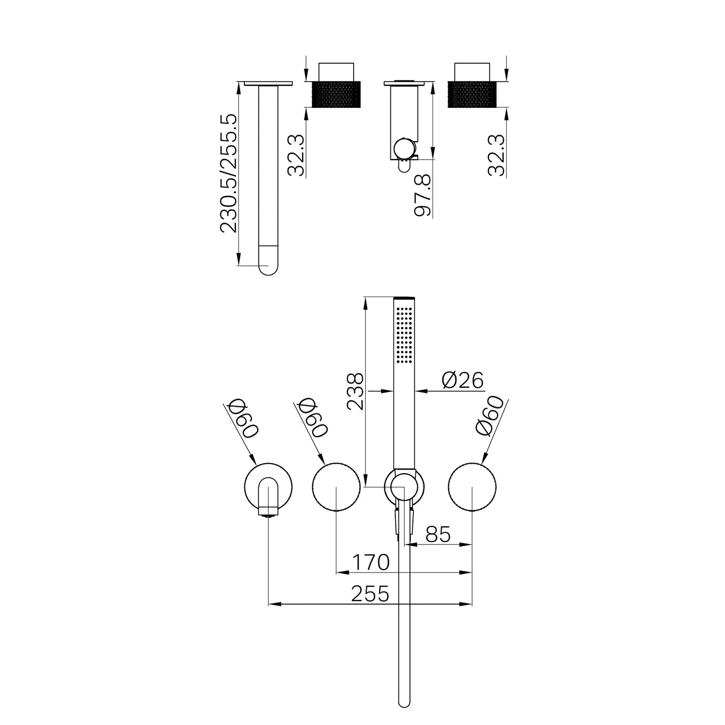 Opal Progressive Shower System Separate Plate With Spout 230mm Trim Kits Only Graphite