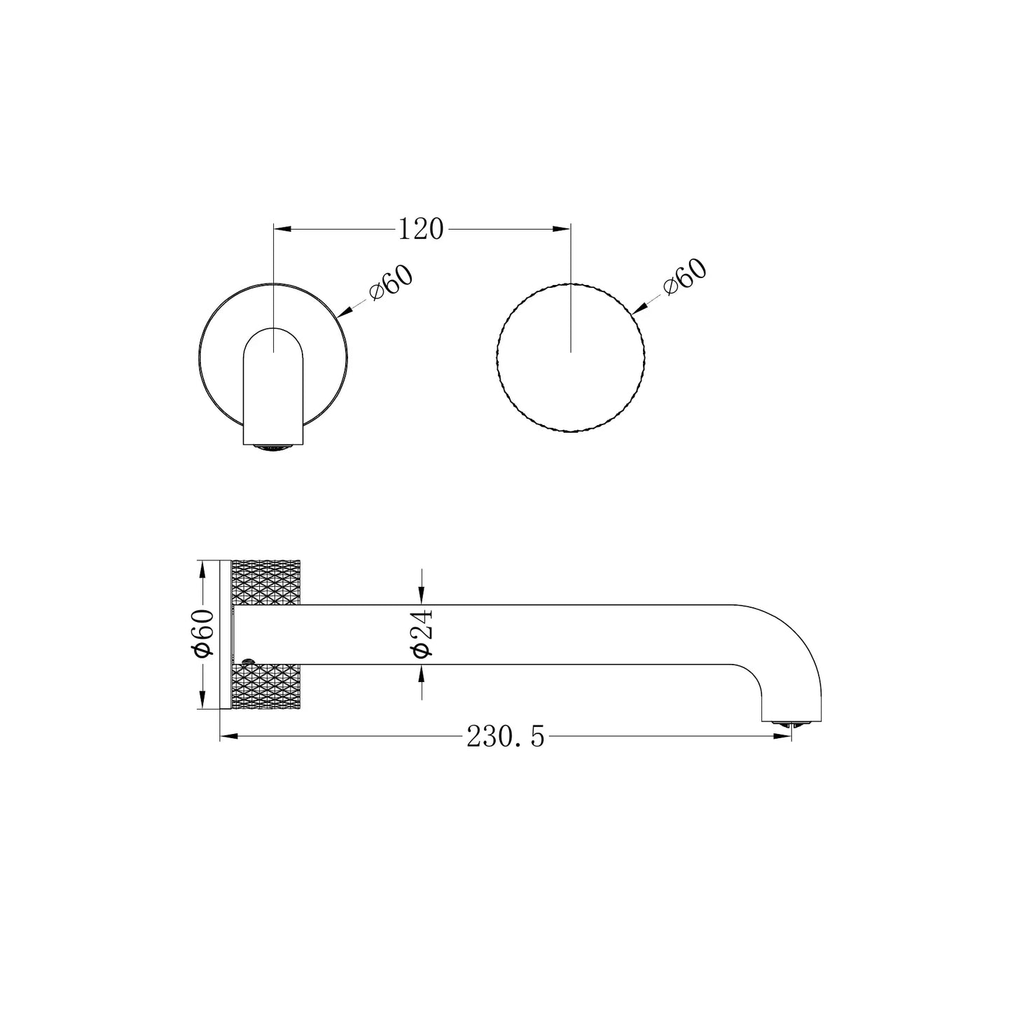 Opal Progressive Wall Basin/Bath Set 230mm Brushed Gold