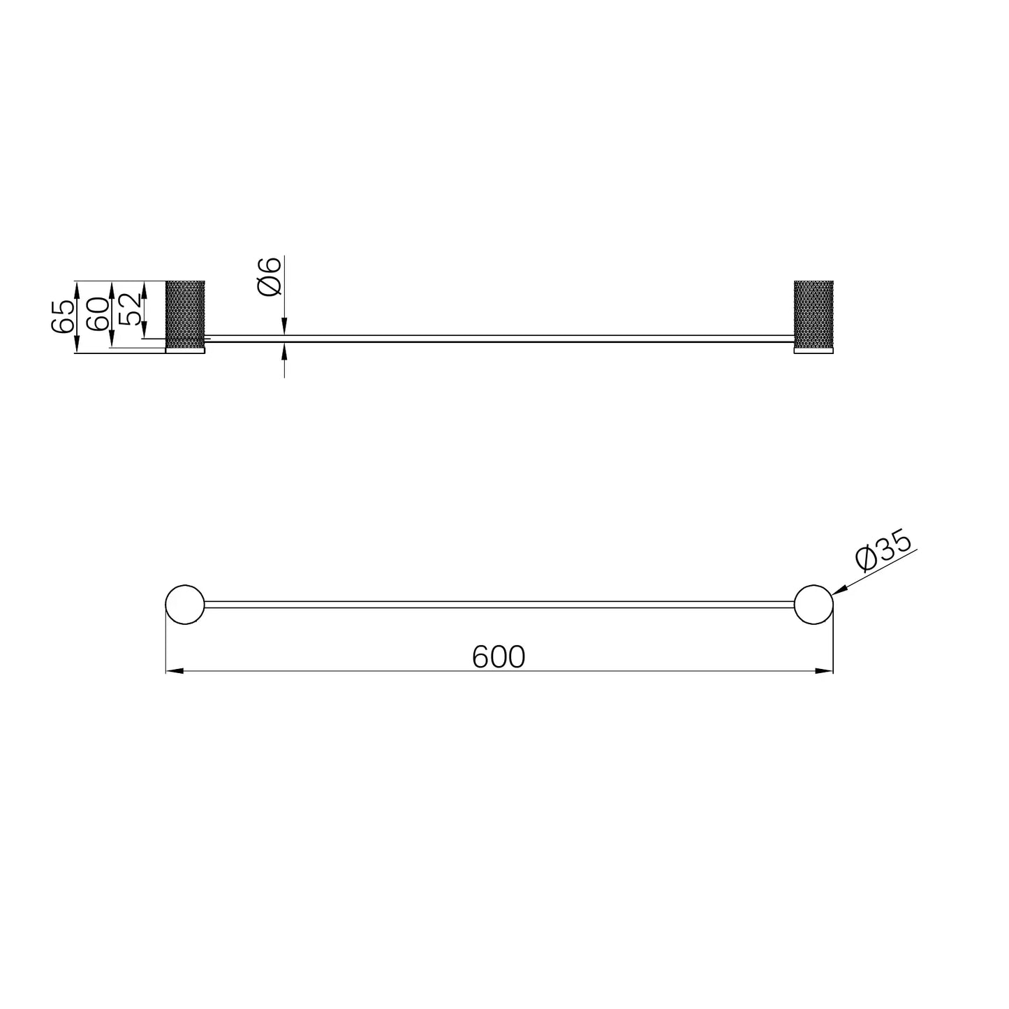 Opal Single Towel Rail 600mm Brushed Gold