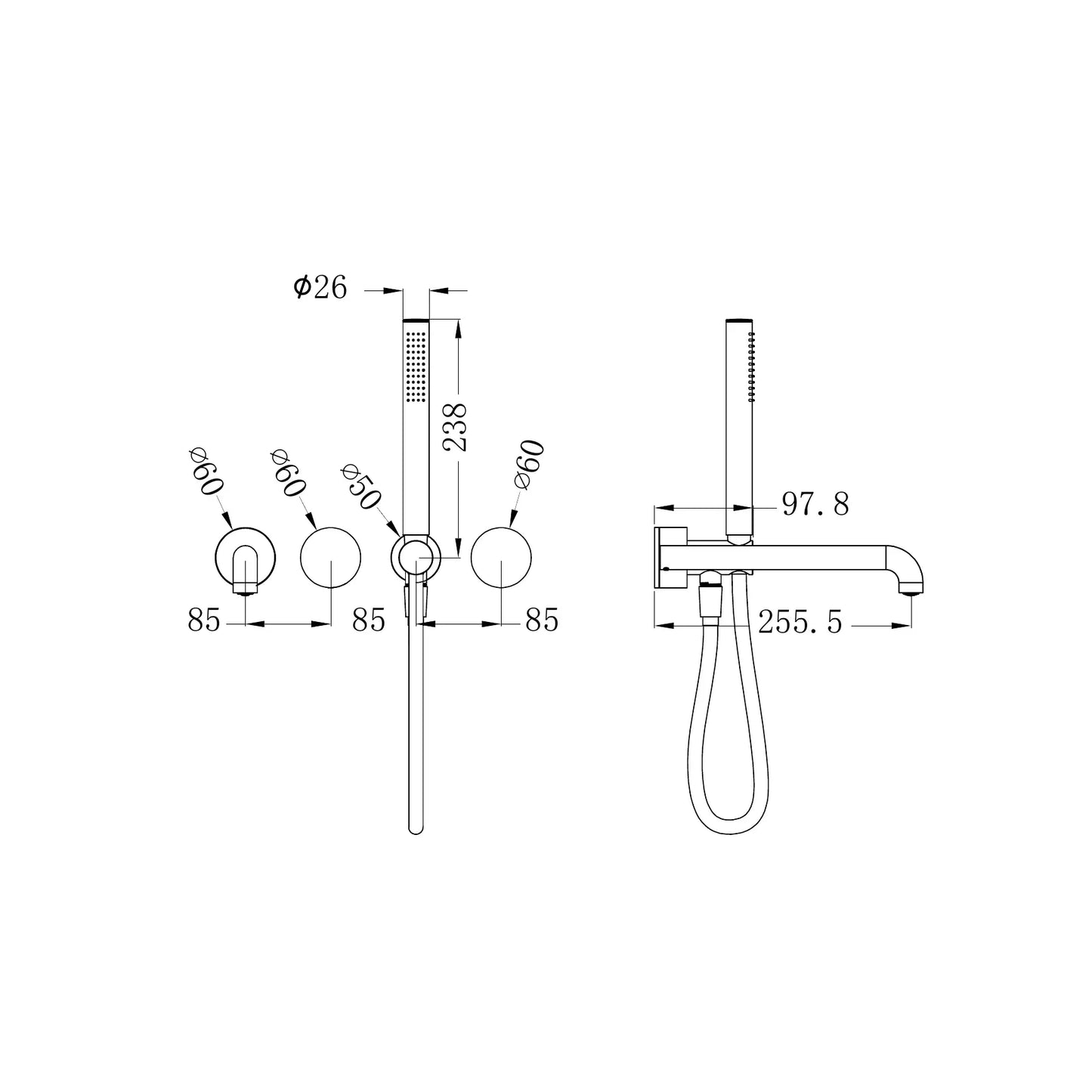 Kara Progressive Shower System Separate Plate With Spout 250mm Trim Kits Only Gun Metal