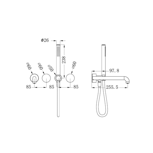 Kara Progressive Shower System Separate Plate With Spout 250mm Trim Kits Only Matte Black