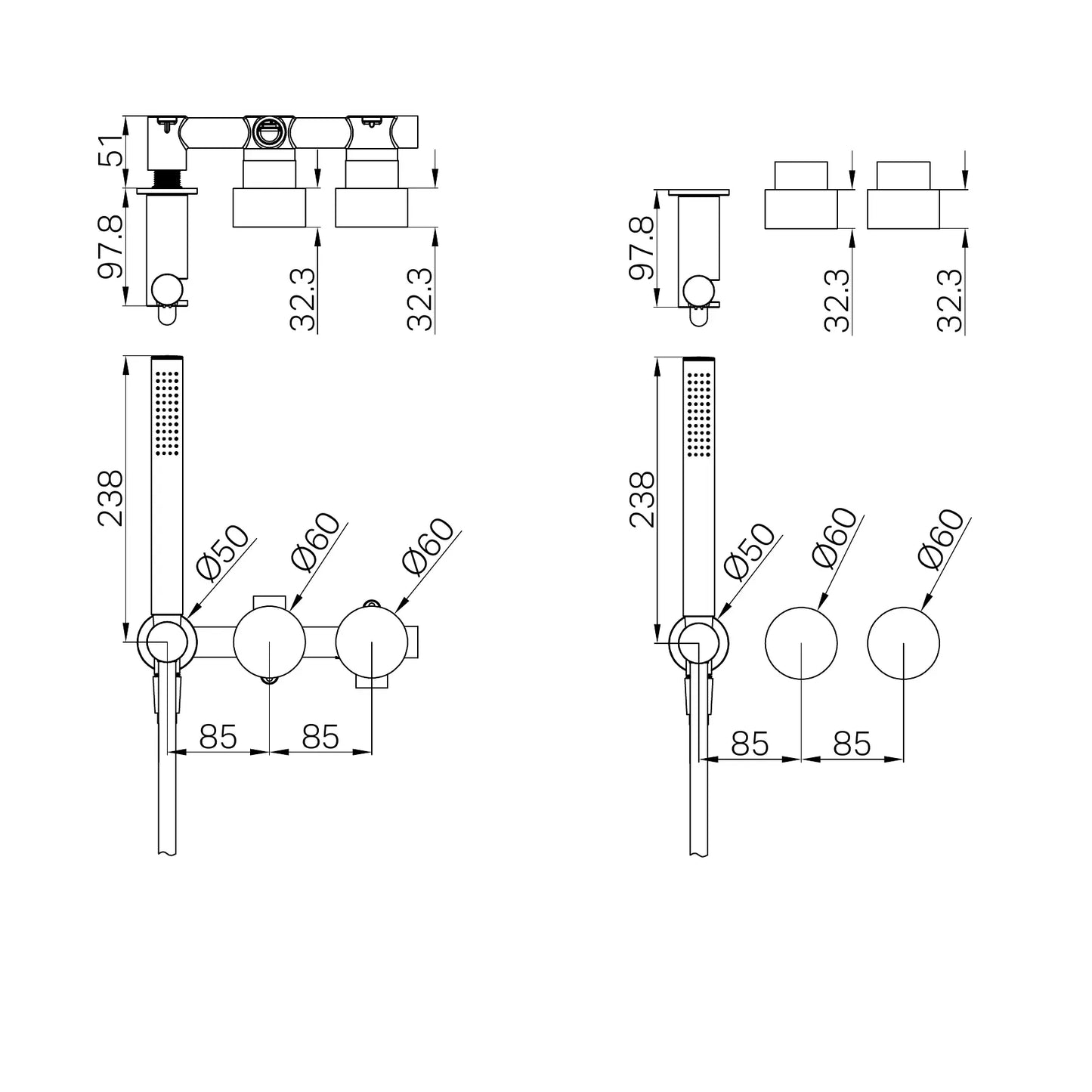 Kara Progressive Shower System Separate Plate Brushed Gold