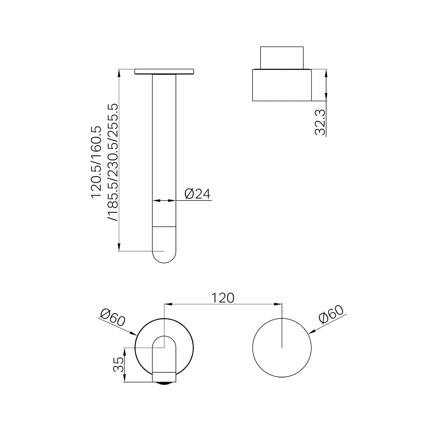 Kara Progressive Wall Basin/Bath Set 185mm Trim Kits Only Brushed Nickel