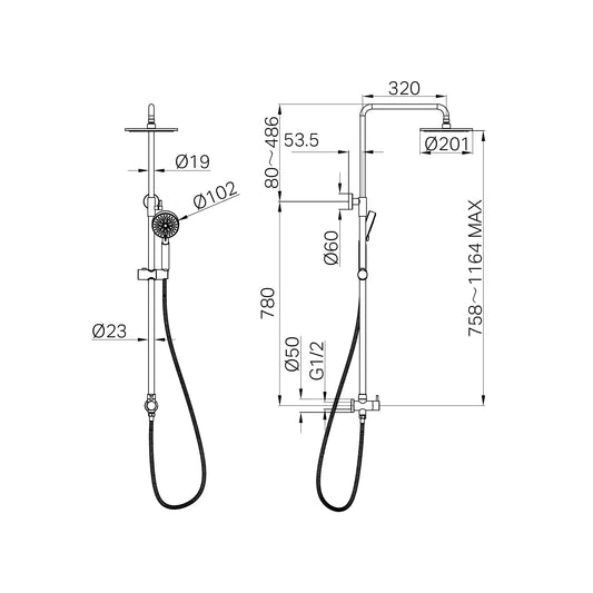Dolce Round Twin Shower Bottom Inlet Chrome