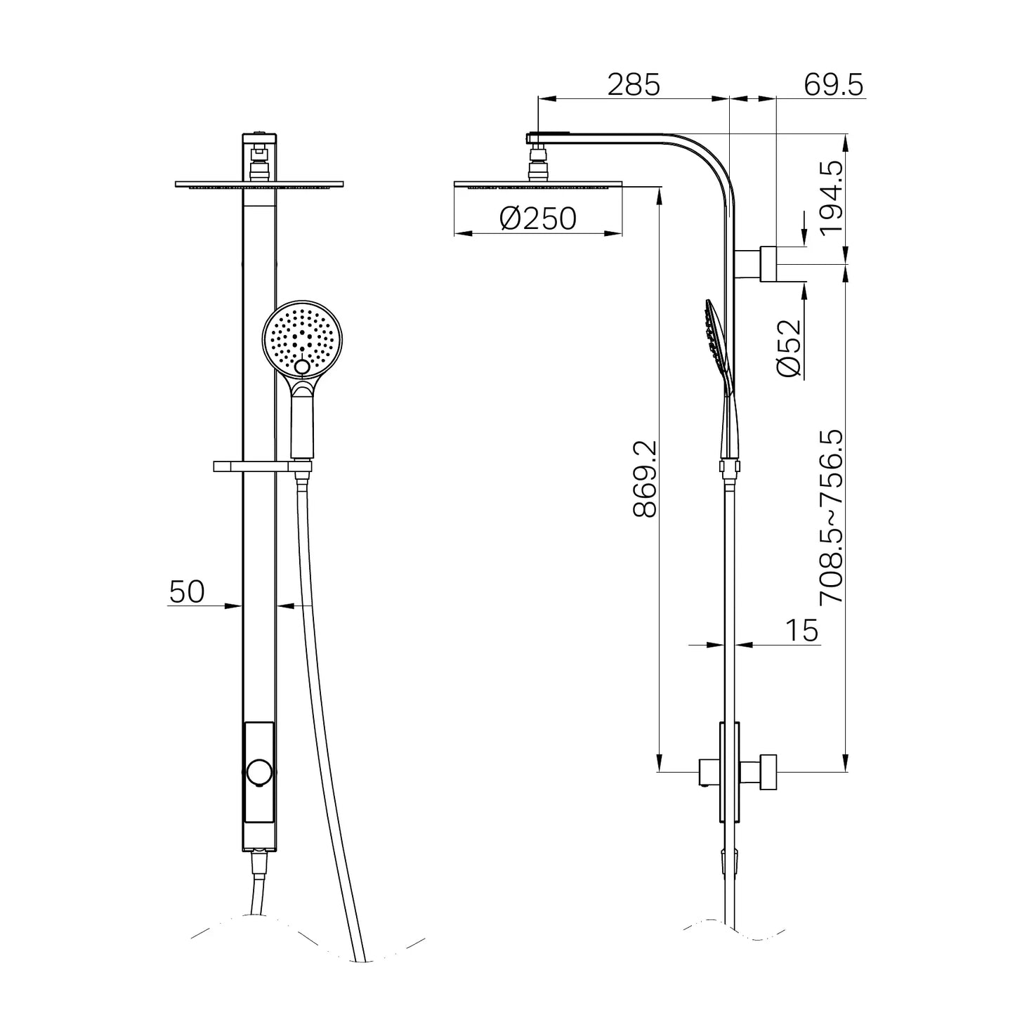 Astra Rain Round Twin Shower Single Hose Matte Black