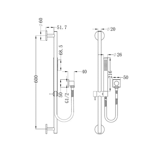 Dolce Shower Rail With Slim Hand Shower Chrome