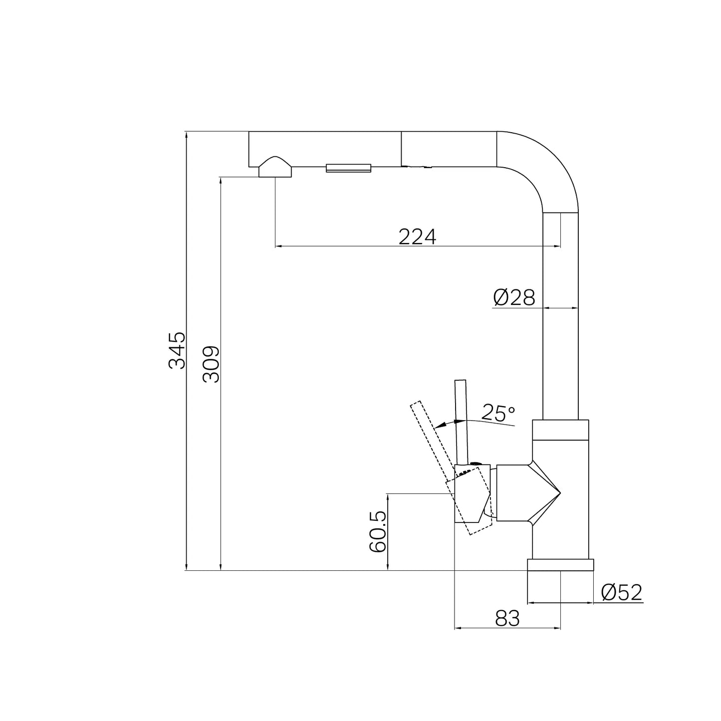 Pull Out Sink Mixer With Vegie Spray Function Chrome