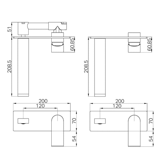 Bianca Wall Basin/Bath Mixer 187mm Brushed Nickel
