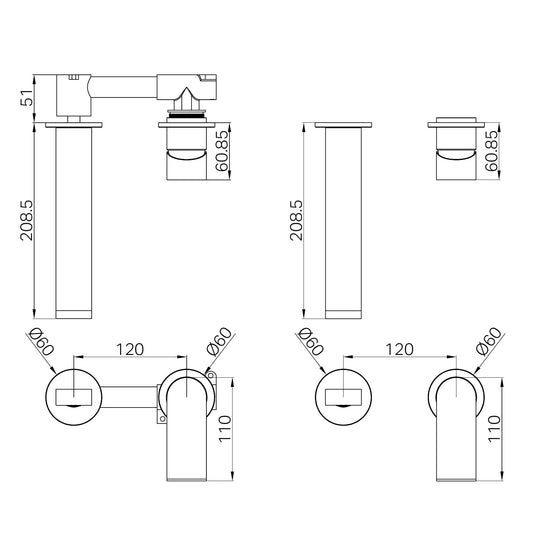 Bianca Wall Basin/Bath Mixer Separate Back Plate 187mm Matte Black