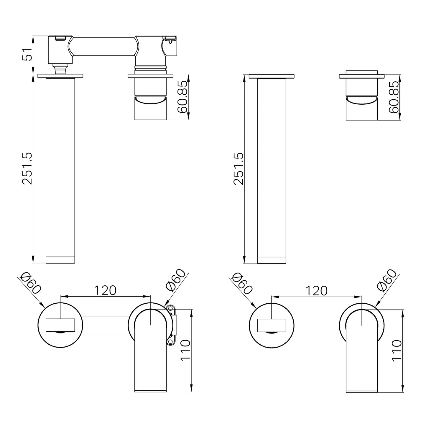 Bianca Wall Basin/Bath Mixer Separate Back Plate 230mm Chrome