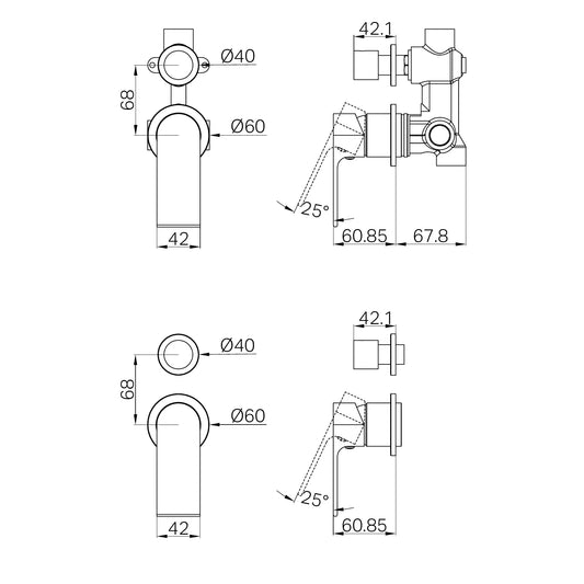Bianca Shower Mixer With Diverter Separate Back Plate Gun Metal