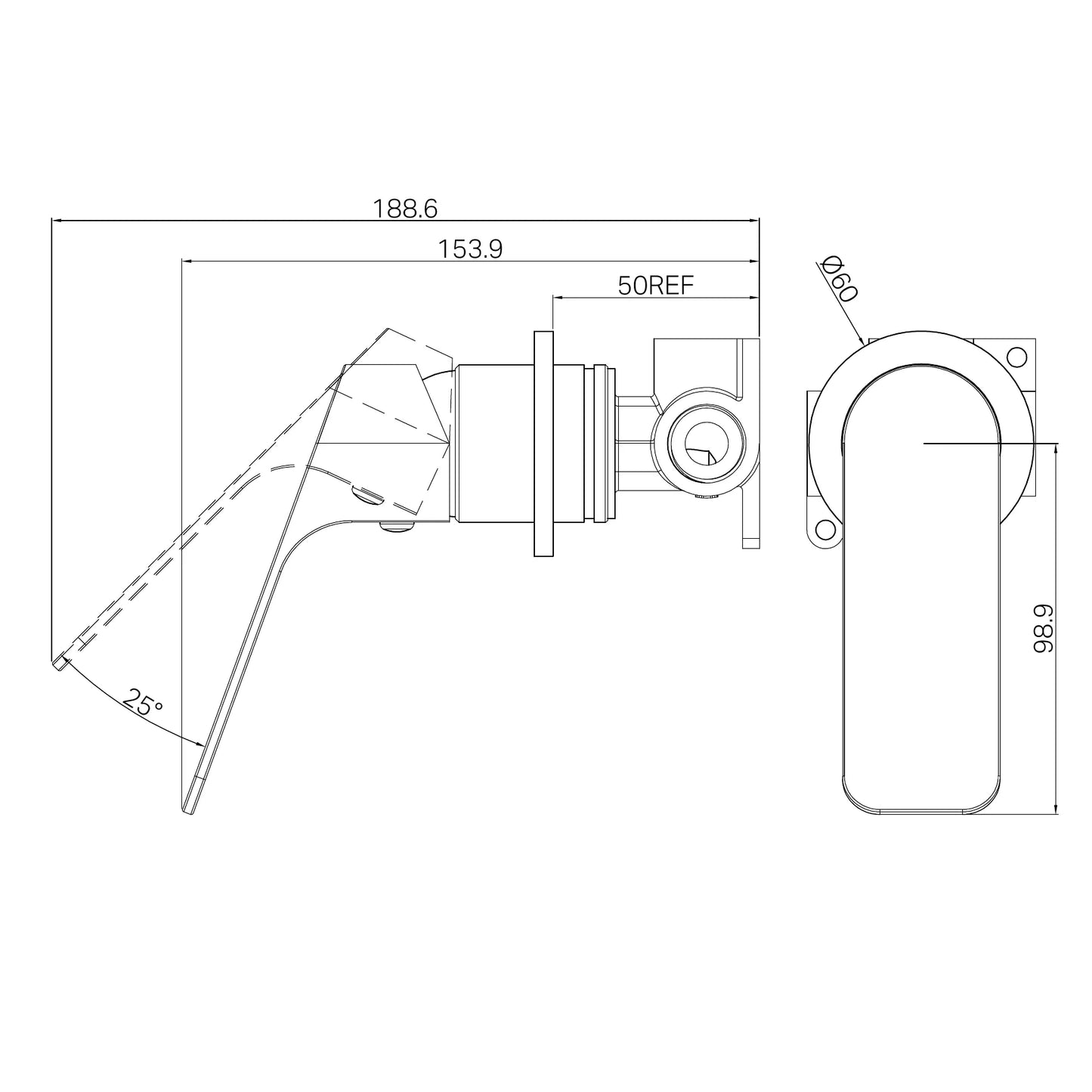 Bianca Care Shower Mixer 60mm Plate Matte Black