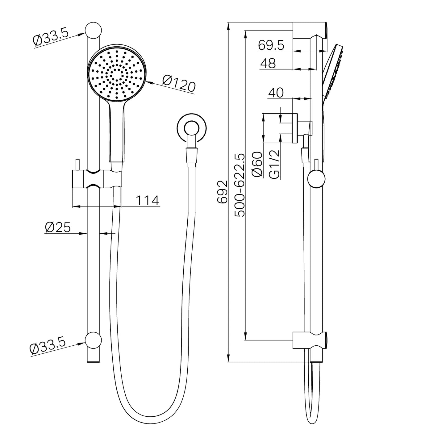 Dolce II Rail Shower Gun Metal
