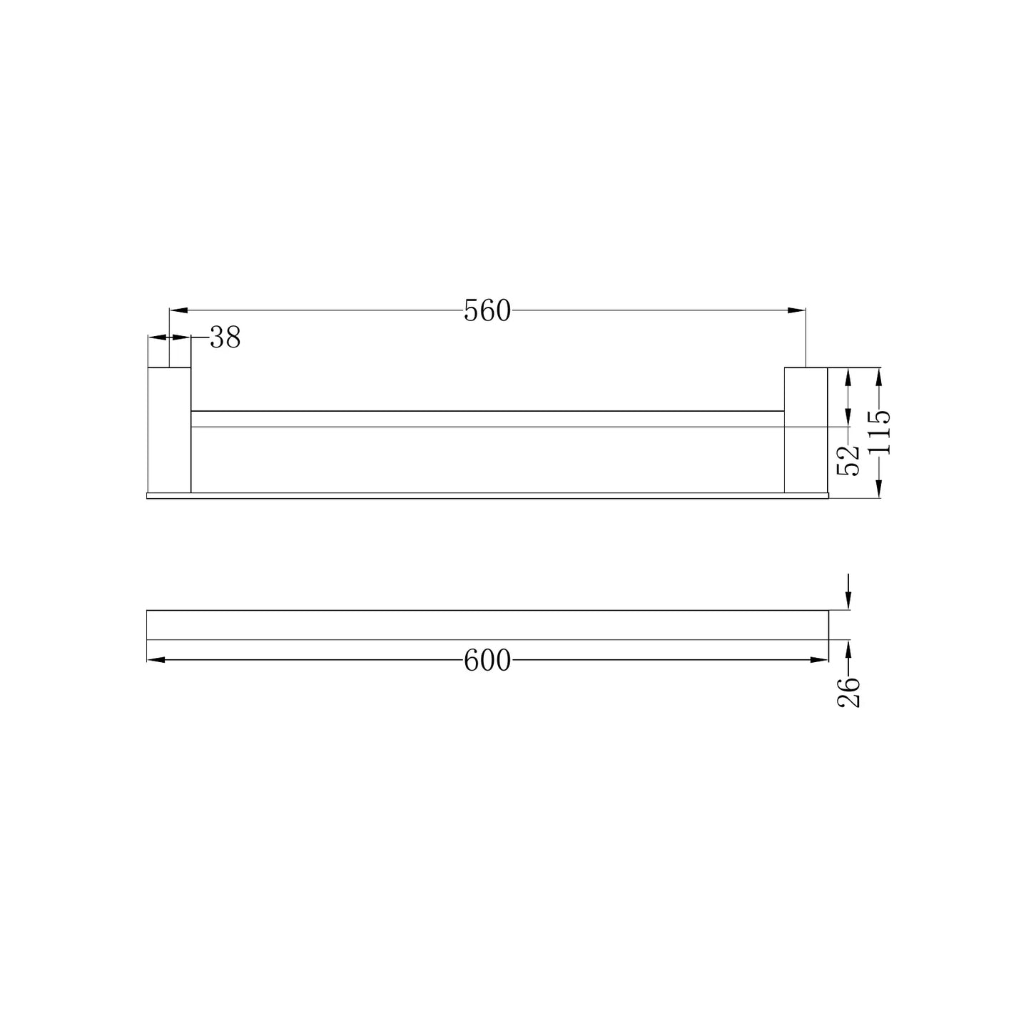 Celia Double Towel Rail 600mm Brushed Nickel