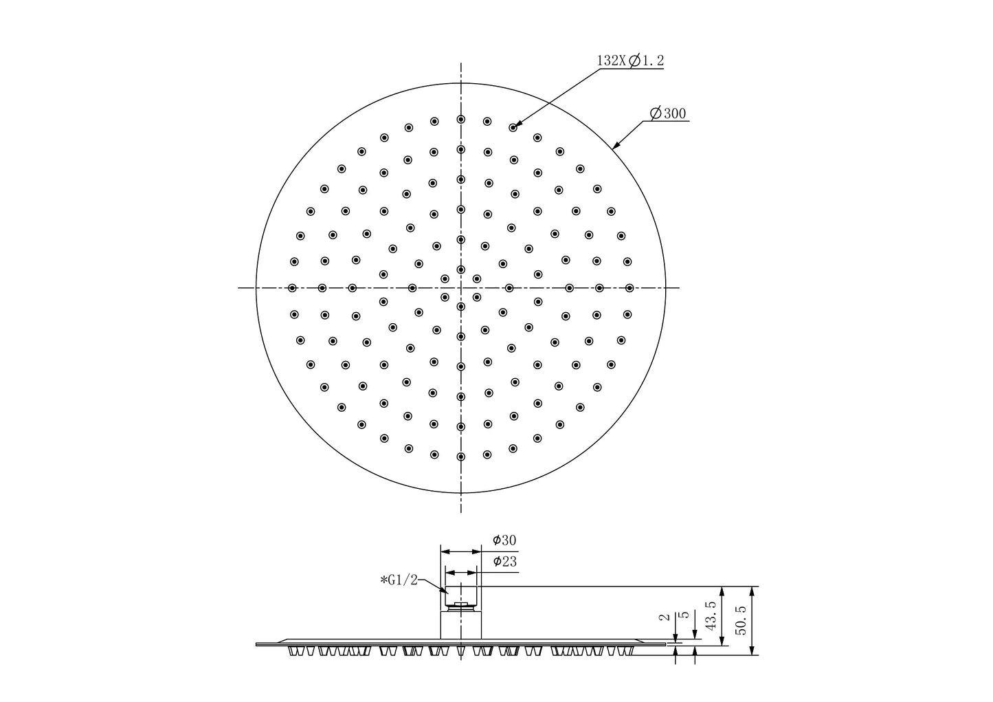 Zen SS316L 300mm Round Shower Head Brushed Bronze