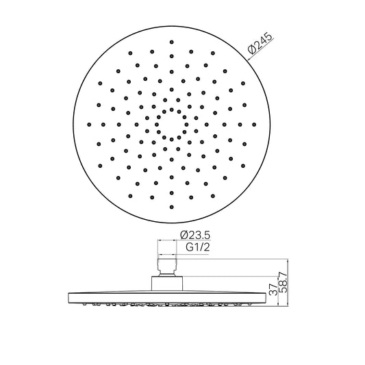 250mm ABS Round Shower Head Matte Black