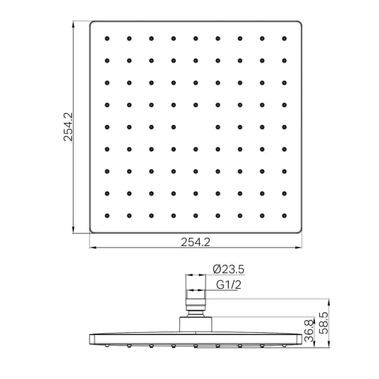 250mm ABS Square Shower Head Matte Black